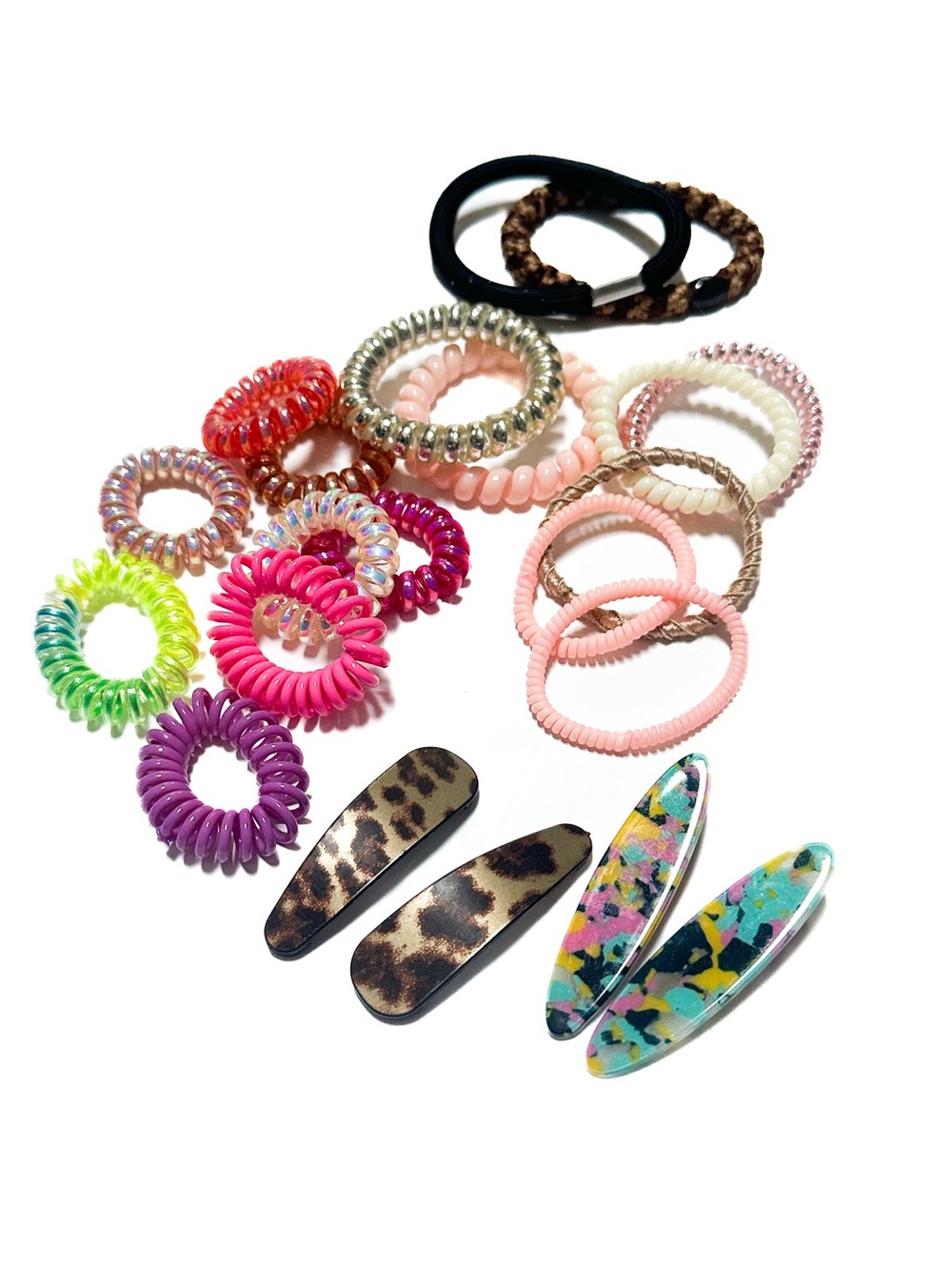 Bundle of Hair Accessories Resin Clips + Elastics Multicolor Mixed 21 Piece Lot